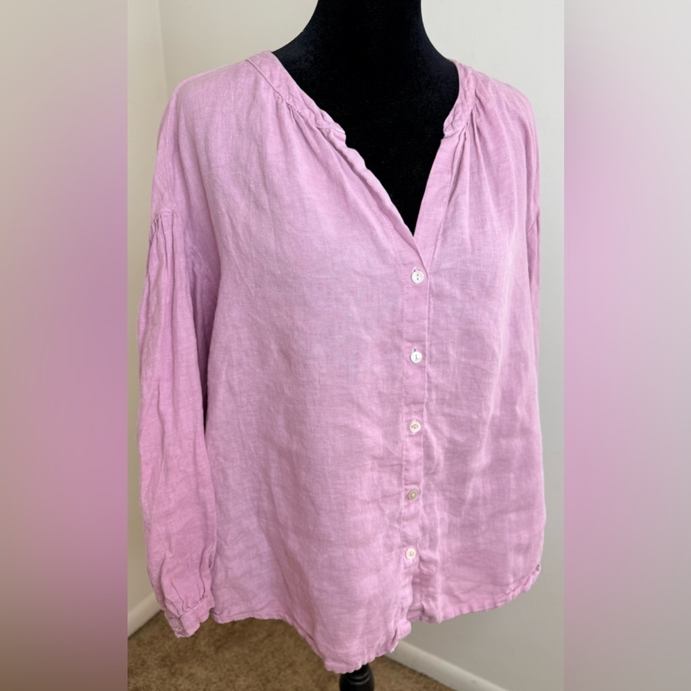 Velvet by Graham & Spencer Rose Pink linen flowy peasant blouse 3/4 sleeve sm EC - Picture 5 of 9